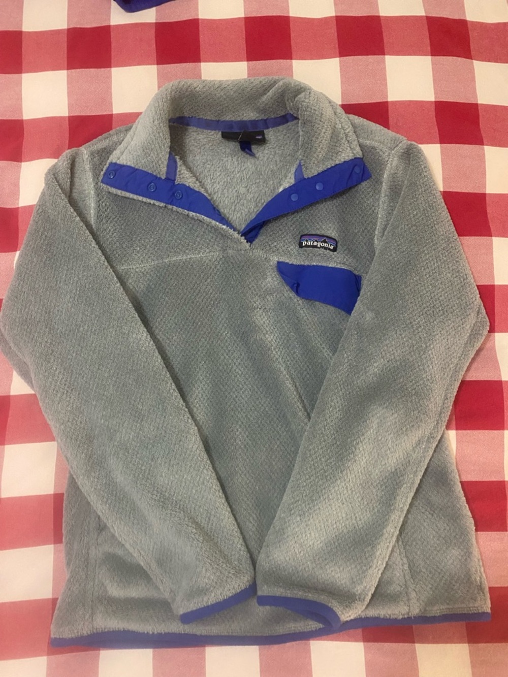 Patagonia Fleece Pullover in Gray with Royal Blue Trim